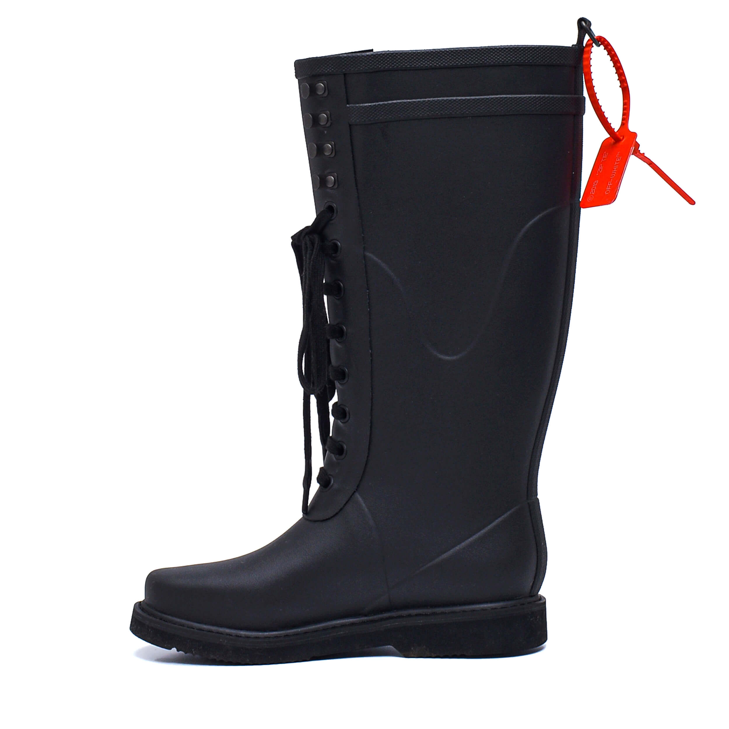 Off White- Black Zip Tie Tag Rain Boots